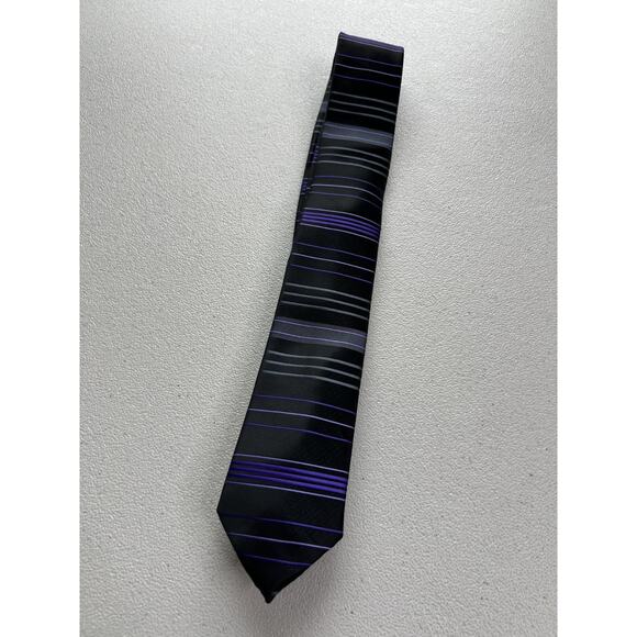 Alfani Black, Purple, Gray Striped Pattern Handmade Skinny Tie NWOT - Picture 3 of 6
